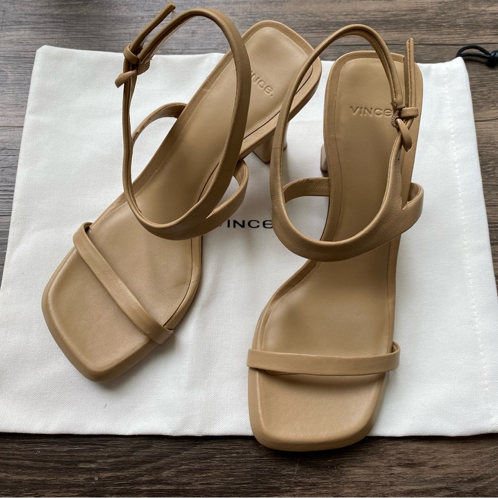 $360 Vince Women's Blonde Luella Leather Ankle Strap Sandal Heels Size 9M
